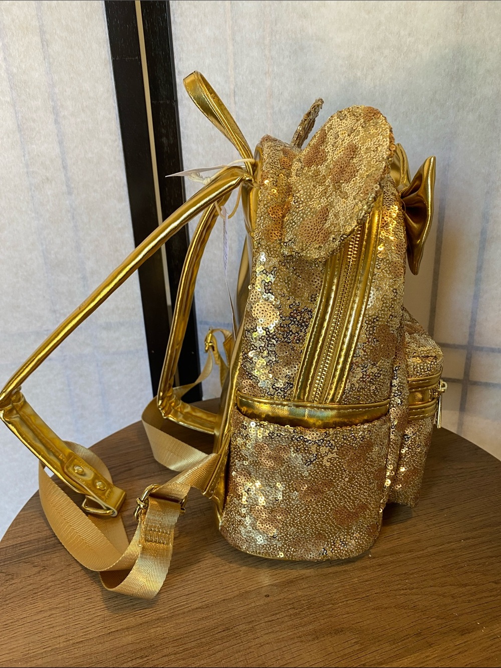 Loungefly Disney Parks Minnie Mouse gold sequin backpack with hidden mickeys NWT - Picture 5 of 8